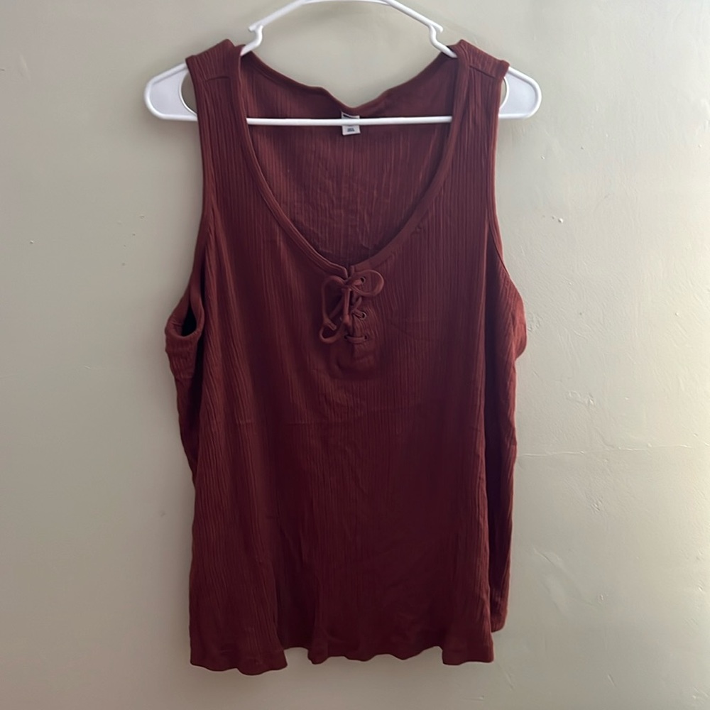 Brown tank top with criss cross style